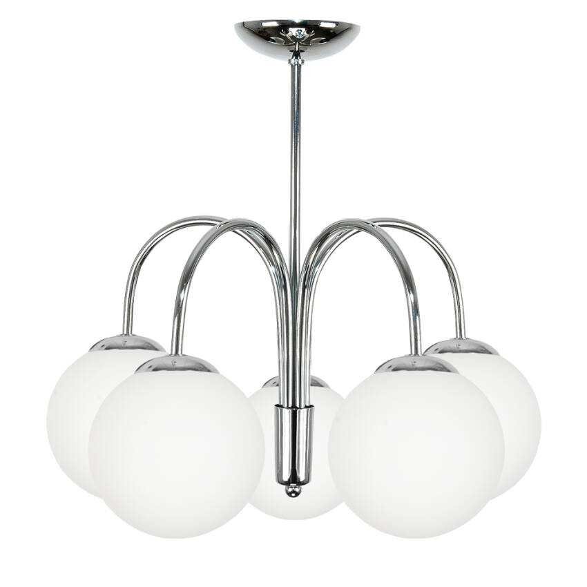 LAMPA SUFITOWA WISZĄCA ŻYRANDOL CHROM KLOSZ SZKLANY KULA BIAŁA DEDE 13-740