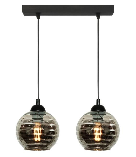 Lampa wisząca sufitowa czarna klosz srebne paski MODE 14-298