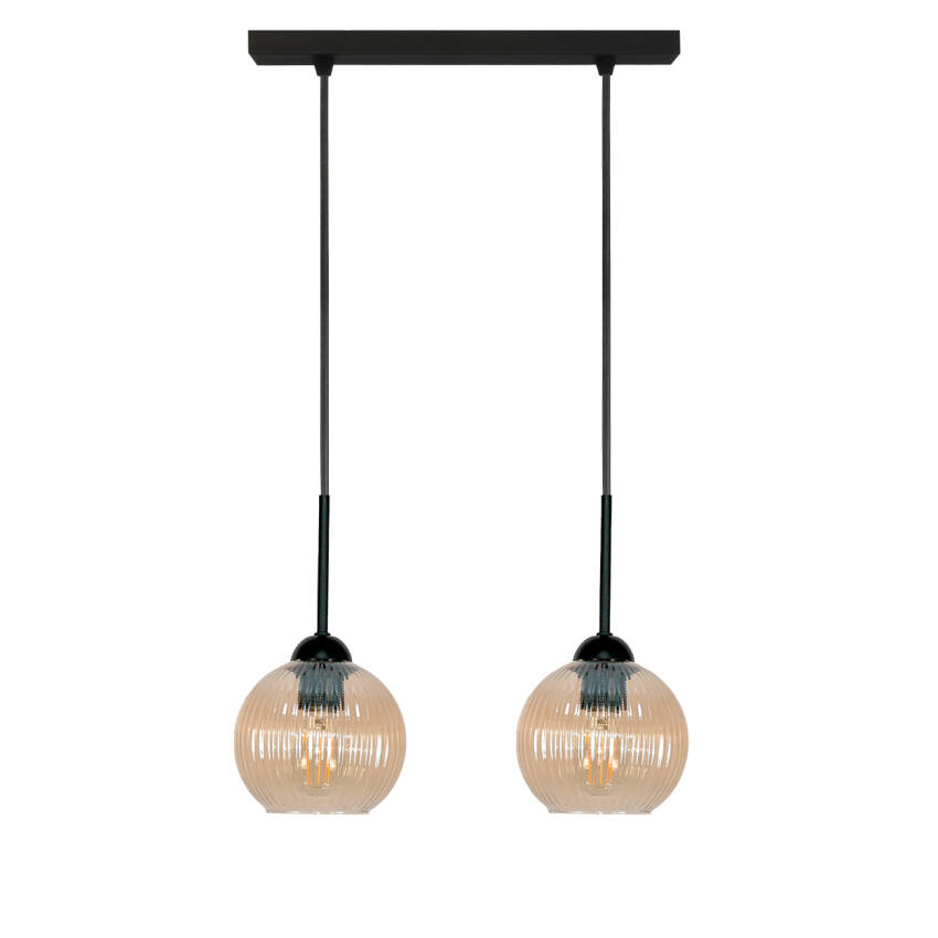 LAMPA SUFITOWA WISZĄCA CZARNA KLOSZ SZKLANY BURSZTYNOWY PION 15-038