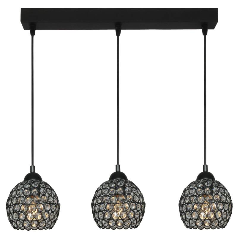 Lampa wisząca sufitowa czarna klosz kryształki KLAUDIUSZ 14-742
