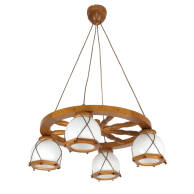 Lampa wisząca drewniana żyrandol klosz szklany biały  RETRO 2-021/5