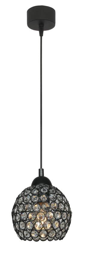 Lampa wisząca sufitowa czarna klosz kryształki KLAUDIUSZ 14-745