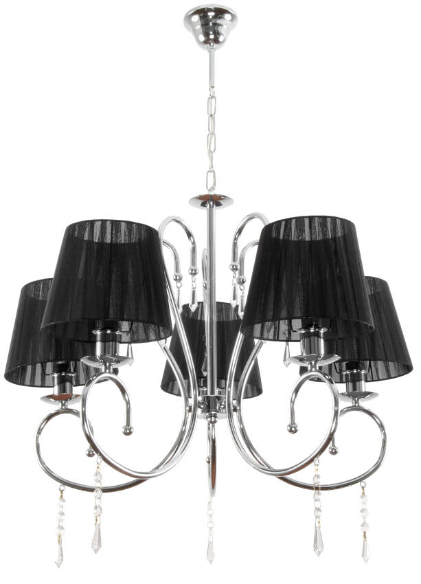 Lampa wisząca sufitowa świecznik chromowana z kryształkami abażur czarny GINA 11-430