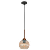 LAMPA SUFITOWA WISZĄCA CZARNA KLOSZ SZKLANY BURSZTYNOWY PION 15-045