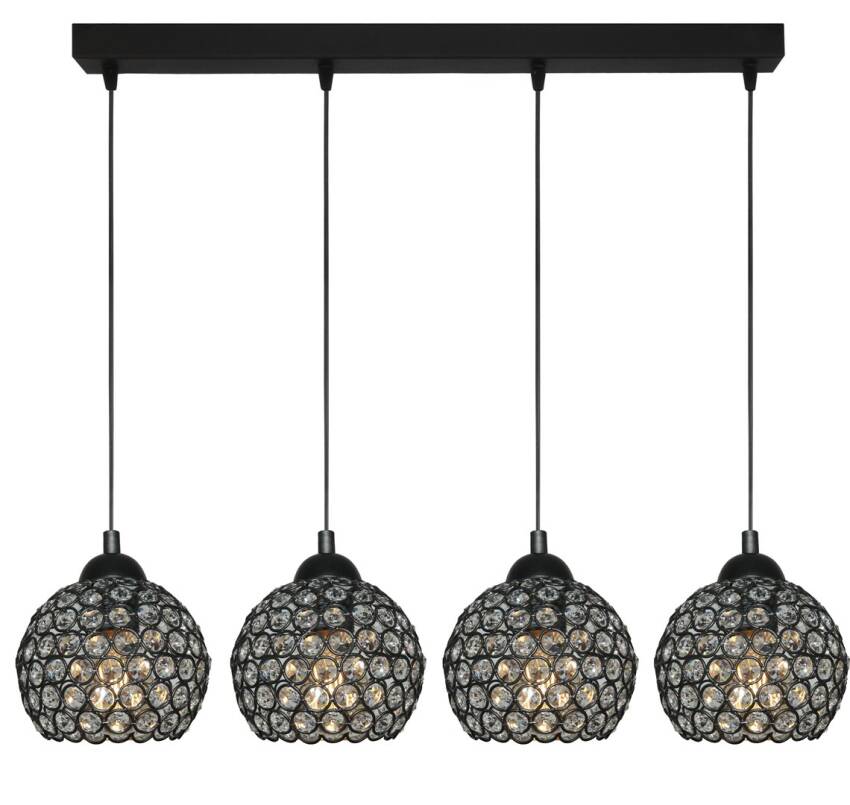 Lampa wisząca sufitowa czarna klosz kryształki KLAUDIUSZ 14-741