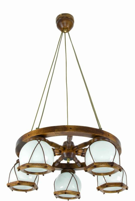 Lampa wisząca drewniana żyrandol szklany klosz RETRO 2-020/5