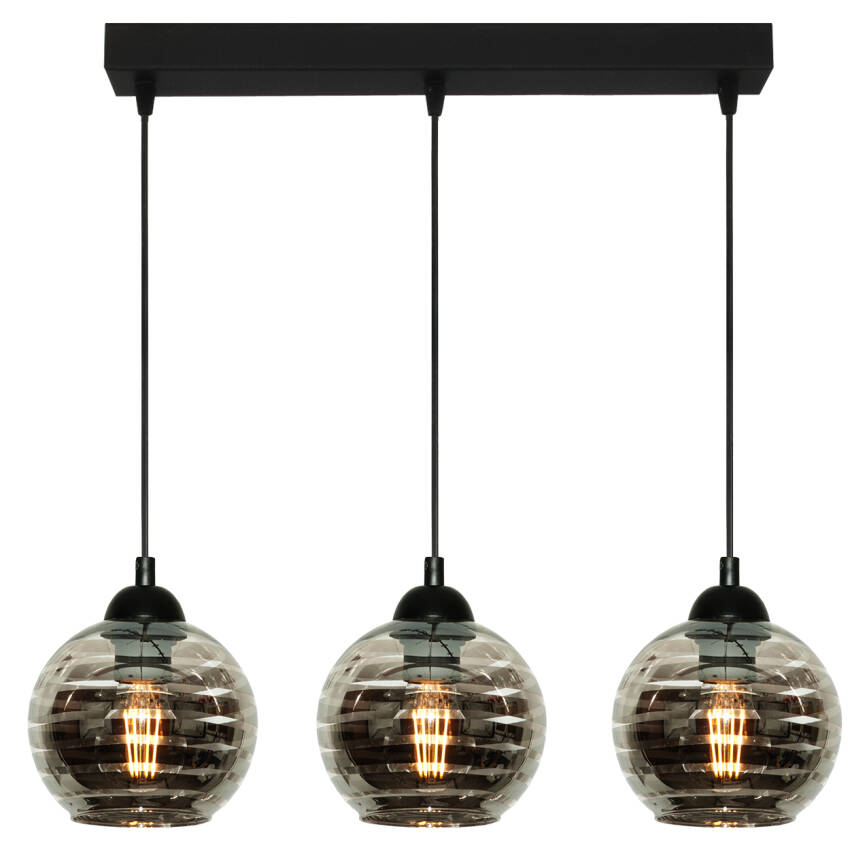 Lampa wisząca sufitowa czarna klosz srebne paski MODE 14-292
