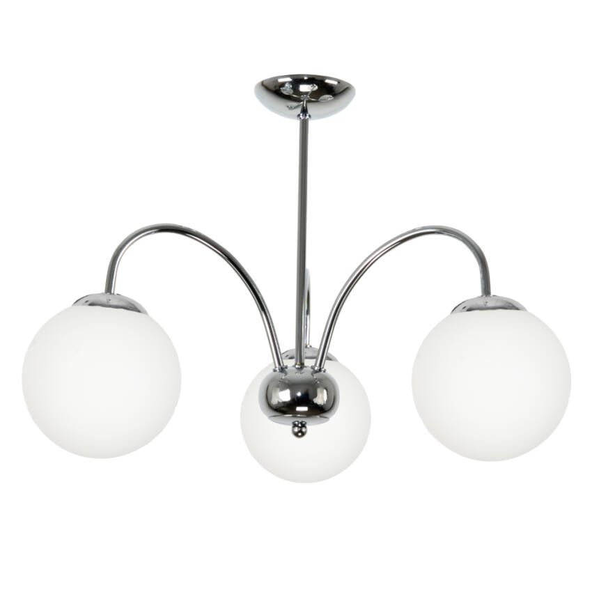 LAMPA SUFITOWA WISZĄCA ŻYRANDOL CHROM KLOSZ SZKLANY KULA BIAŁA DORIN 7-262