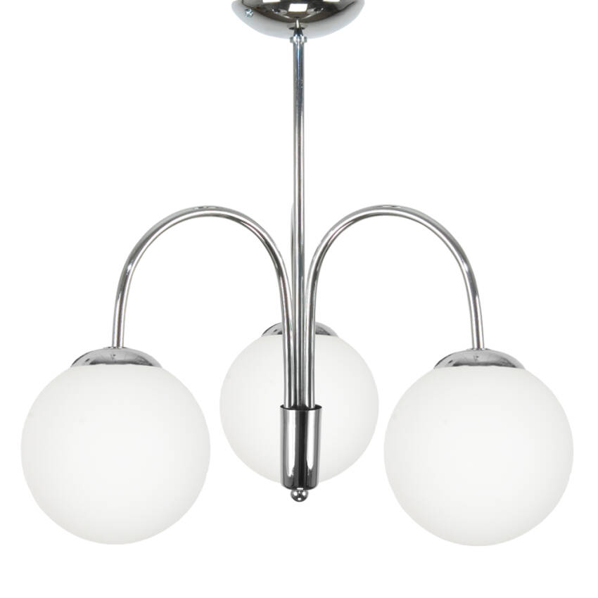 LAMPA SUFITOWA WISZĄCA ŻYRANDOL CHROM KLOSZ SZKLANY KULA BIAŁA DEDE 13-742