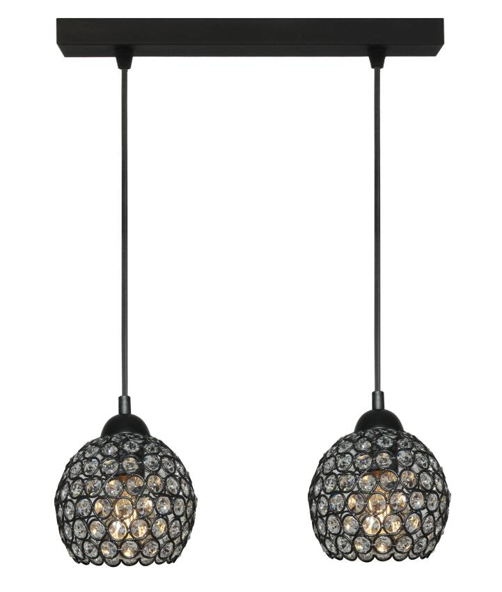 Lampa wisząca sufitowa czarna klosz kryształki KLAUDIUSZ 14-748
