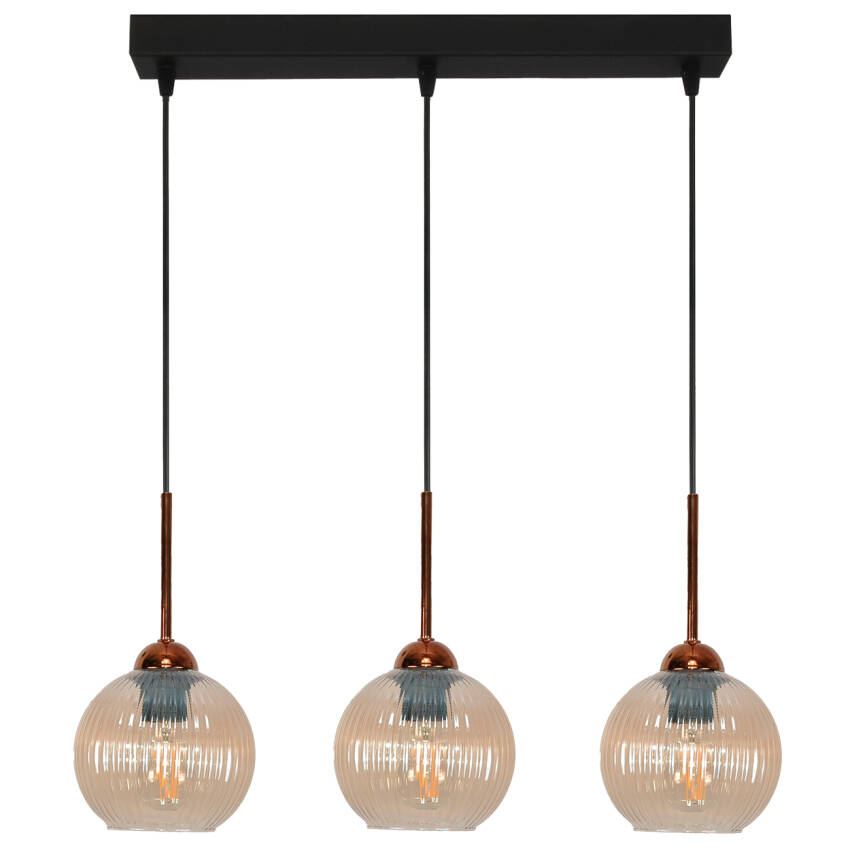 LAMPA SUFITOWA WISZĄCA CZARNA KLOSZ SZKLANY BURSZTYNOWY PION 15-044