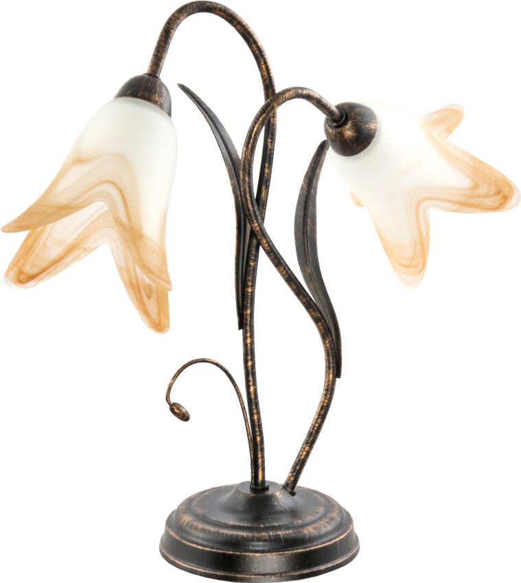 Lampa stołowa czarna stare złoto klosz biało-pomarańczowy MARKOS NEGRO 10-776/2