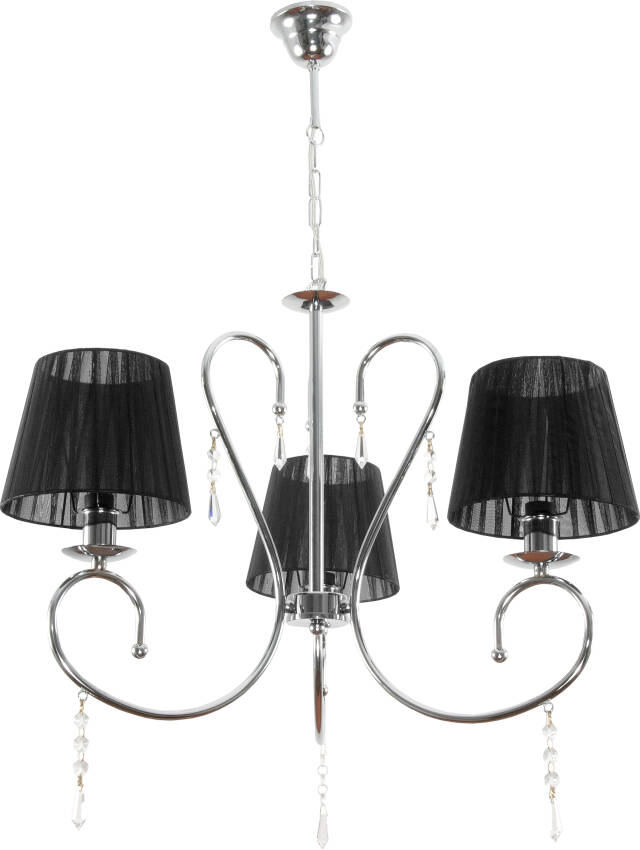 Lampa wisząca sufitowa świecznik chromowana z kryształkami abażur czarny GINA 11-432